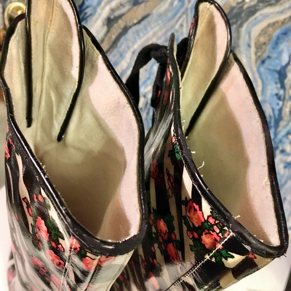 SOLD Betseyville Betsey Johnson Tall Knee Wedge Rain Boots Animal Floral Roses - Picture 6 of 7